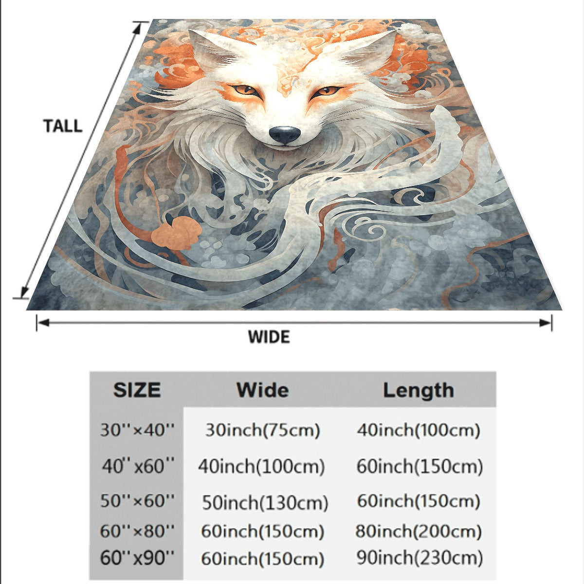 1pc Enchanted White Fox Flannel Blanket Artistic Whirlpool Pattern Ultra Soft Cozy Warm Throw for Sofa All-Season Comfort Stylish Home Decor