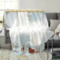 Christmas Snow Scene with Reindeer and Santa Claus Pulling a Sleigh Pattern, Flannel Blanket with a White and Light Blue Gradient Design, Soft, Comfortable, and Warm, a Four-season Universal Sofa Throw, a Cozy Lap Blanket, Suitable for Living Room