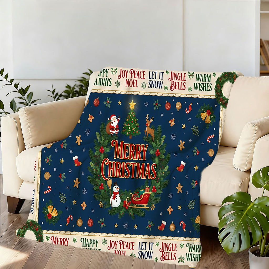 1pc Christmas-themed Blue Flannel Blanket, Soft, Comfortable, and Warm, with a Festive Decorative Style Design, Durable Plush Surface, All-season Universal Sofa Throw, Warm Cover Blanket, Multiple Sizes Available, Suitable for Living Room Sofas