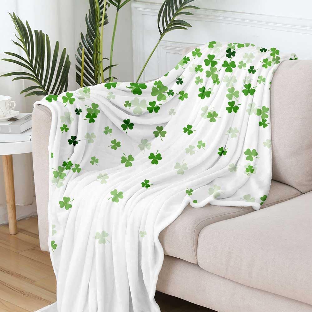 St Patricks Day Throw Blanket, St Patrick's Day Blanket Irish Blanket Green Clover Shamrocks Throw Blanket Spring Holiday Blanket St. Patrick's Throw Blanket for or Couch Sofa, 50x60 Inch, Multi1