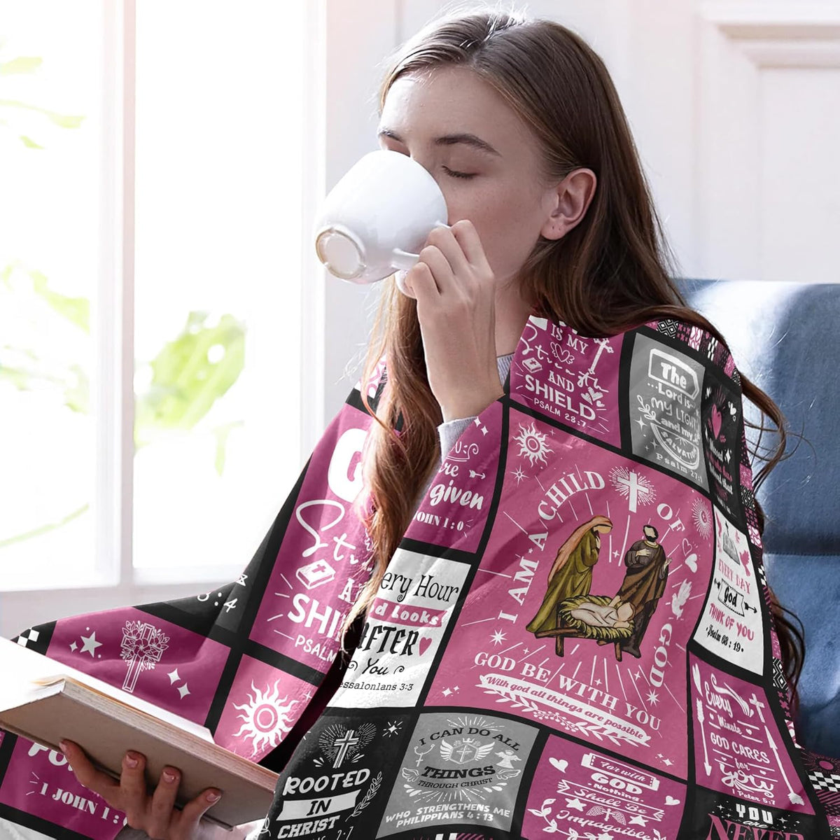 Pink Throw Blanket Gifts for Women 60x50 Christian I Am a Child of God, Mom Birthday Gift from Daught, Inspirational Get Well Blanket, Bible Verse Feel Better Sympathy Merch for Sick Friend, Sister