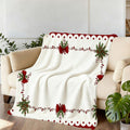 Christmas Red Green Wreath Bow White Flannel Blanket, Soft Comfortable Warm, Festive Design, All-Season Blanket, Warm Cover, Multiple Sizes Available, Suitable for Living Room Sofa, Bedroom, Reading Area, Rest Area, And Viewing Area