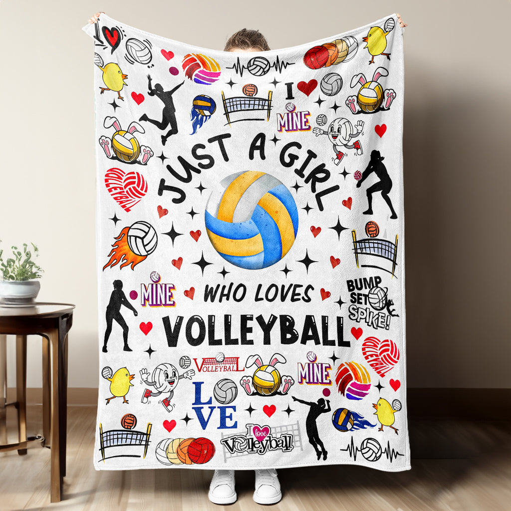 1pc Volleyball-Themed Flannel Blanket | Soft Plush with Volleyball Players, Hearts & Volleyball Balls - All-Season Couch, Office, Volleyball Decor, Camping Essential - Ideal Gift for Sports Fans & Home Decor Lovers, Polyester