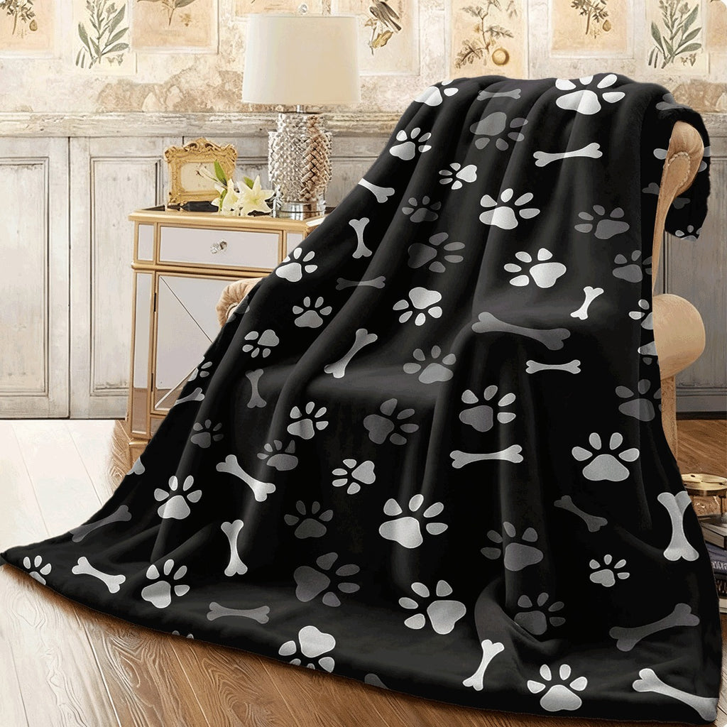 1pc Cozy Dog Bone & Paw Print Throw Blanket Soft Flannel Polyester All-Season Blanket for Sofa,, Chair, Outdoor Contemporary Animal Theme Home Decor for Men & Women
