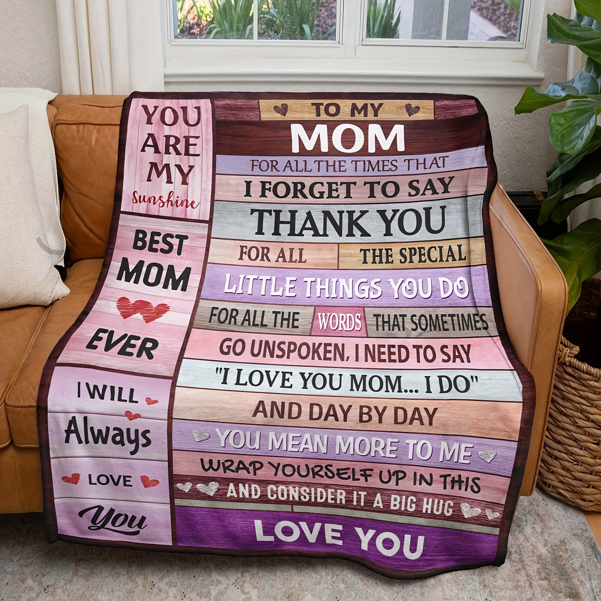 [Love Mom Blanket] Warm Soft I Love You Mom Blanket| 280Gsm, Suitable for Birthdays, Christmas, Nap Time, Office, Sofa, Bed, Camping And Travel