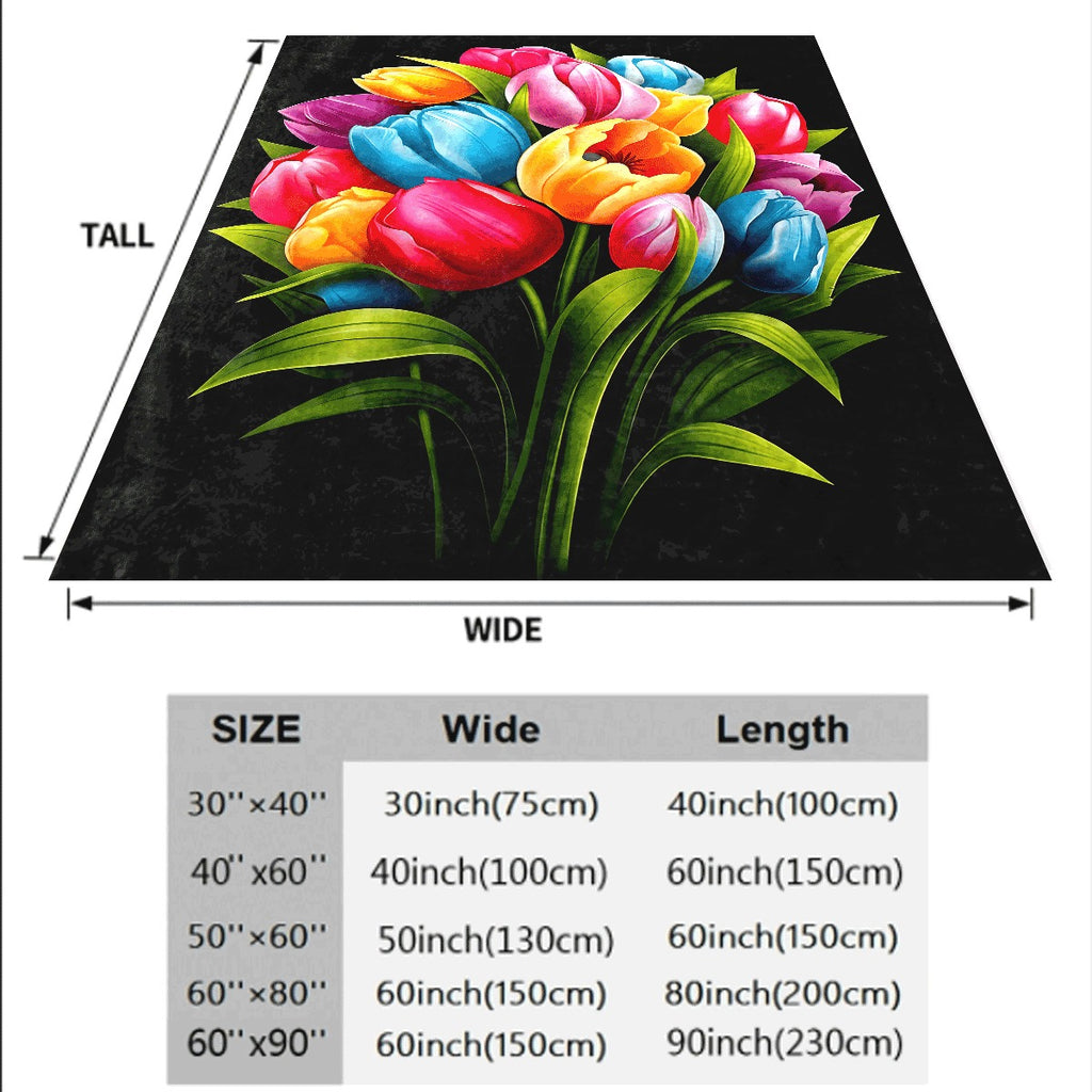 1pc Vibrant Colorful Tulip Bouquet Print Flannel Blanket Soft Cozy All-Season Throw for Couch Sofa Room Decor Beautiful Flower Design Warm Flannel Material