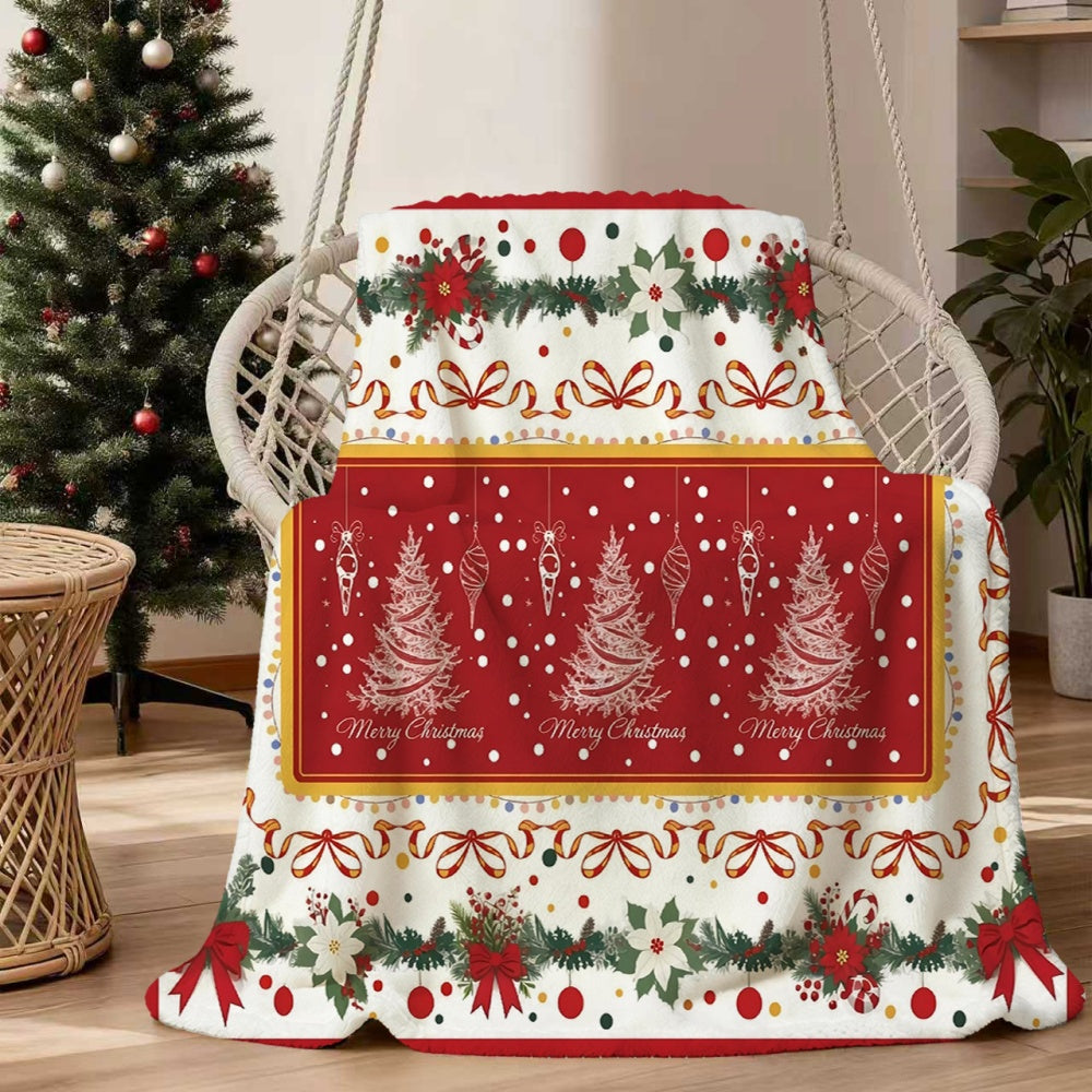 1pc Christmas Holiday Red And White Intercalated Pattern Flannel Blanket, Soft Comfortable Warm, Festive Decor Style Design, All-Season Blanket, Warm Cover, Multi-Size Optional, Suitable for Living Room Sofa, Bedroom, Reading Nook