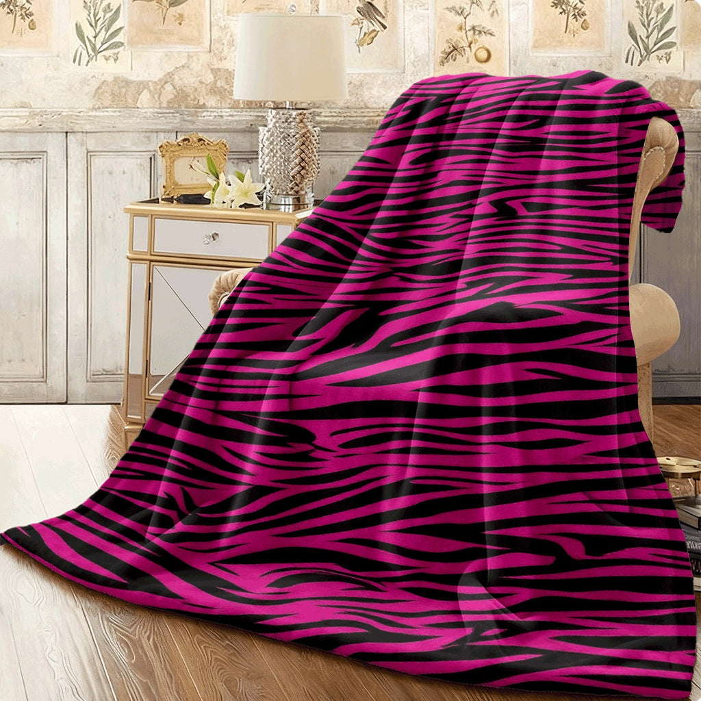 1pc Pink And Black Zebra Print Soft Flannel Blanket Cozy Plush Flannel Throw for Sofa All-Season Warm Decorative Blanket