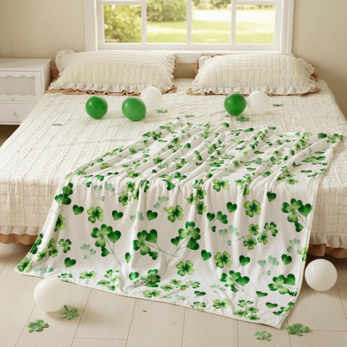 A Cozy And Soft 50X60 Throw Blanket Featuring Shamrocks, Perfect for St. Patrick'S Day. This Plush Flannel Blanket Is a Lovely Decorative Piece for Your Living Room, Couch, Or Bedroom, Making It an Ideal Romantic Gift for Your Mother, Wife