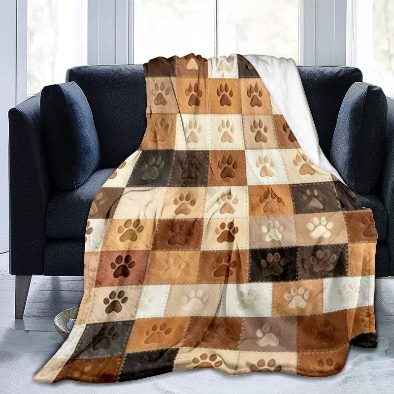1pc of Ultra-soft Flannel Pet Paw Print Blanket - a Comfortable All-season Blanket Available in Brown, Brown-orange, Brown-yellow, and Brown-red Colors, with Patterned Styles. Suitable for Sofa,, Camping, and Travel - the Perfect Gift for Pet