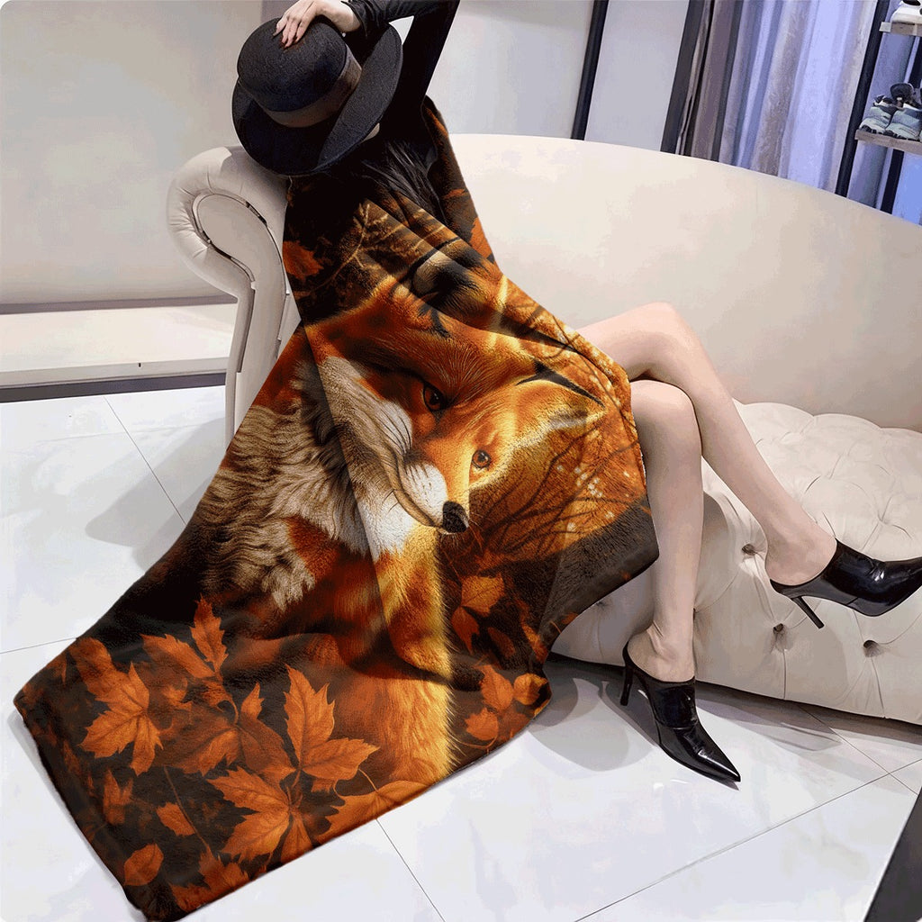 1pc Fox in Autumn Leaves Throw Blanket Realistic Fox And Fall Foliage HD Digital Print Soft Lightweight Flannel All-Season Blanket for Couch Travel Home Office Cozy Warm Decorative Ac