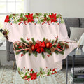 1pc, Christmas Floral And Pinecone Decor Flannel Blanket, Soft Comfortable Warm, White Holiday Design, Durable Plush, All-Season Sofa Blanket, Warm Throw Blanket, Multiple Sizes Available, Suitable for Living Room, Bedroom, Sofa