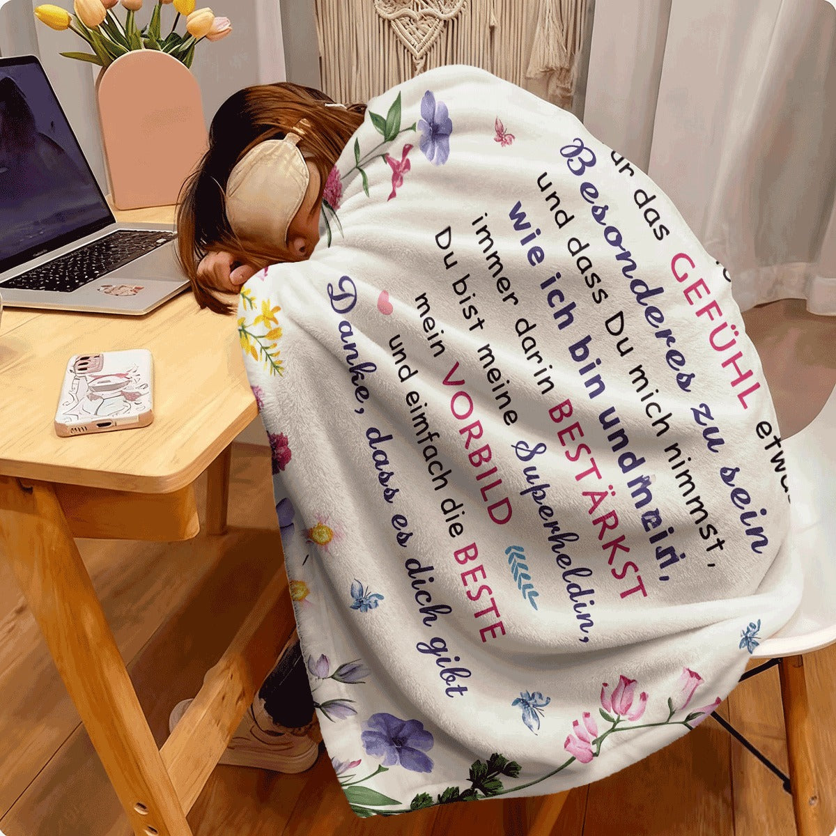 1pc Soft Flannel Grandma Gift Blanket with Vintage Floral Butterfly Design German OMA Text, Multicolor Throw for Birthday Anniversary, All-Season Couch Bedspread, 200-250G M, Cozy Home Dec