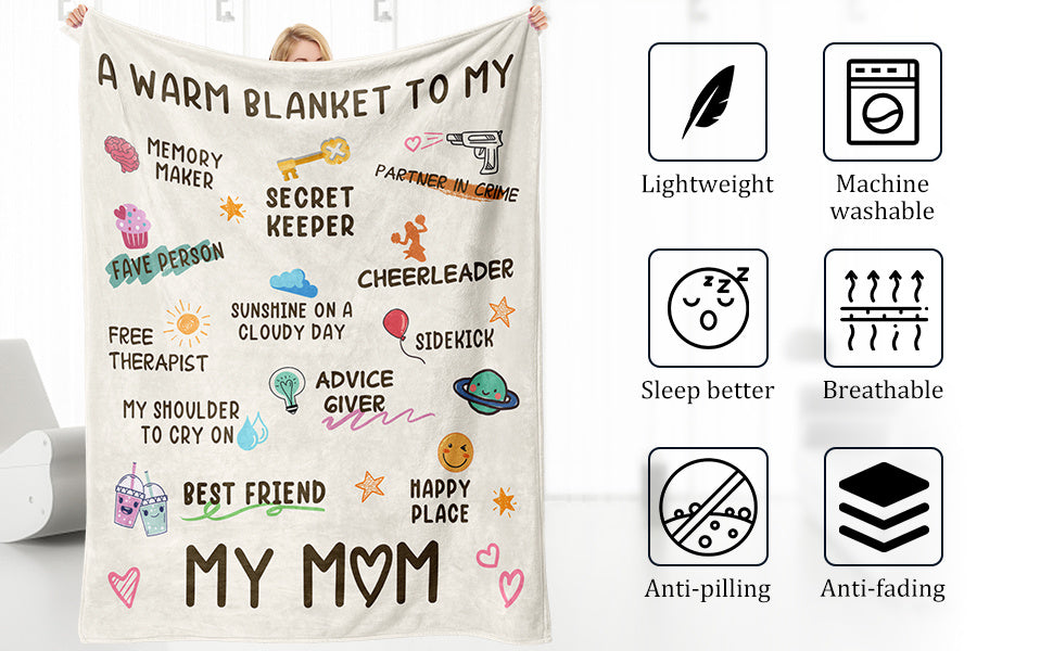Gifts for Mom, Birthday Gifts for Moms, Mom's Birthday, Christmas Valentines Mothers Day Ideas Gifts for Mother-A Warm Blanket to- My MOM Blanket White 60 X 50