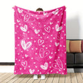 1pc Valentine'S Day Heart Pattern Plush Flannel Blanket | Soft, Comfortable, Cute Rectangular Polyester Throw Blanket, Suitable for All Seasons, Hand Wash Only, Digital Print, Fabric