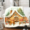 1pc Gingerbread Man And Snow House Pattern Warm Yellow Flannel Oversized Blanket, Christmas Winter Decor, Holiday Home Decoration, Reading Time, Home Nap Use