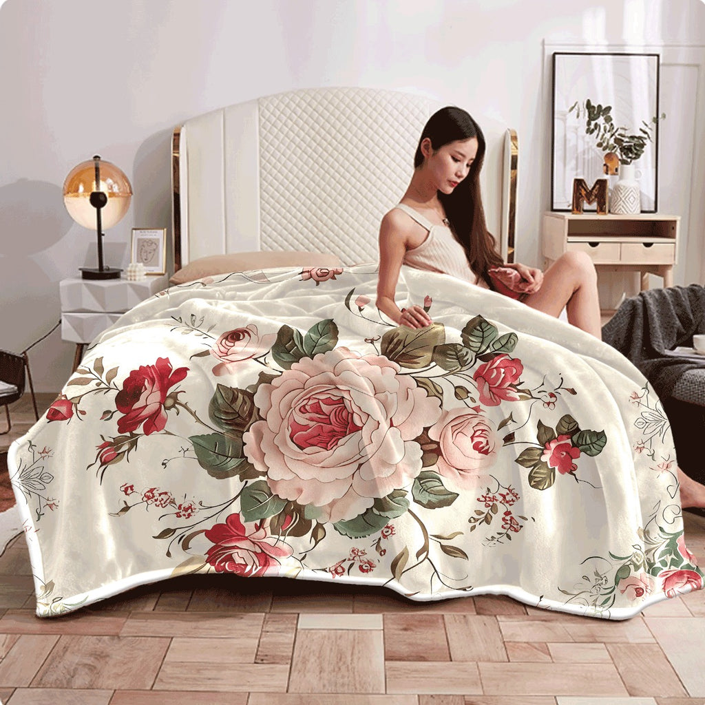 1pc Pink Flower Print Flannel Blanket Novel Flannel Blanket Soft Comfortable Nap Office School And Home Picnic Travel Gift Flannel Blanket
