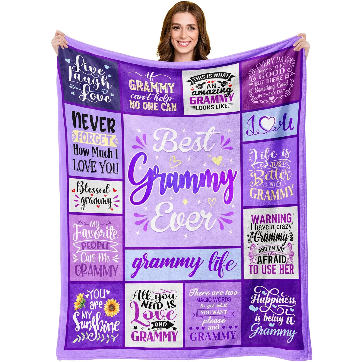 Grammy's Best Gift- Cozy Floral Throw Blanket, Perfect for Birthdays& Christmas from Grandkids, Soft Flannel, Machine Washable, Purple