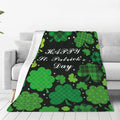 Decorative Blanket for St. Patrick'S Day Featuring a Green Clover Buffalo Plaid Design, Perfect for Spring. This Soft Flannel Blanket Measures 40X50 Inches And Is Ideal for Travel And Irish Festival Decorations, in Black