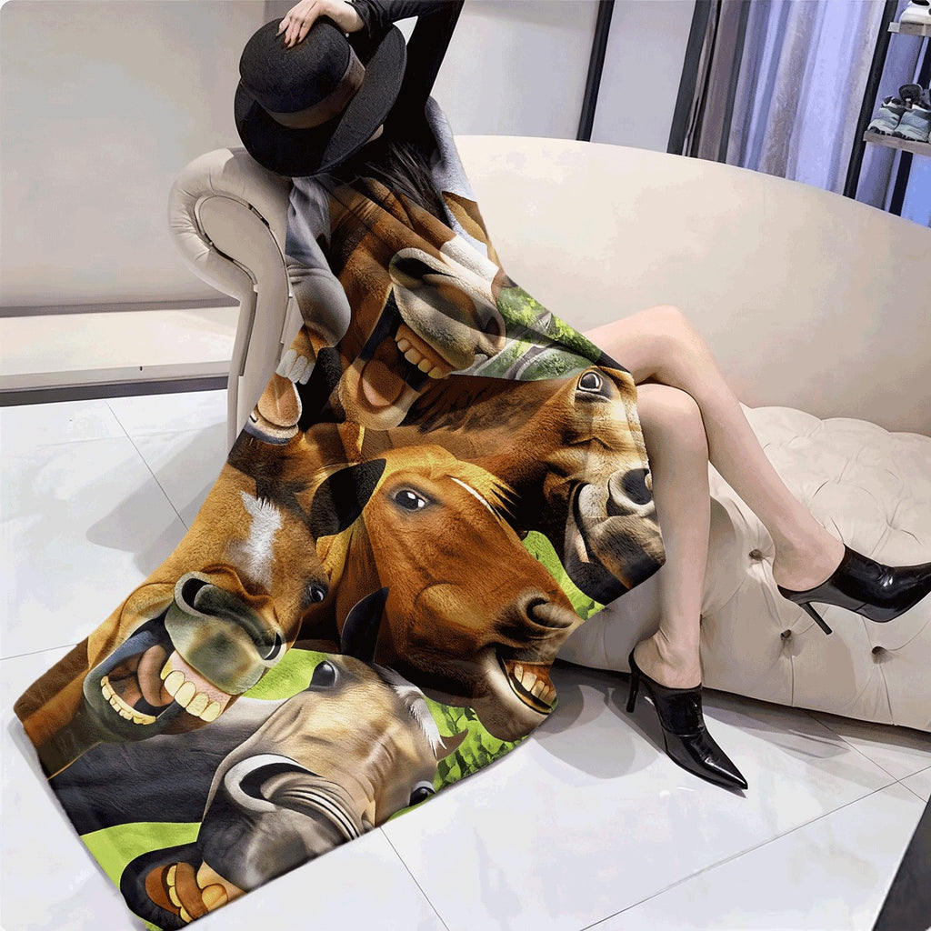 1pc Funny Donkey Print Flannel Throw Blanket, Hypoallergenic Polyester, Tear-Resistant, All-Season Multipurpose Blanket for Sofa, Camping, Travel Animal Theme Gift Blanket for Family an