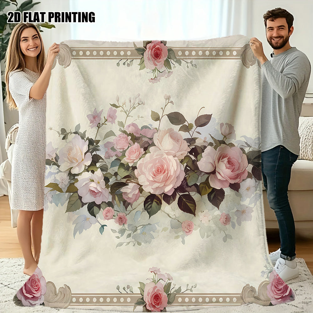 1pc Vintage Floral Pattern Blanket, Elegant Style Design, Soft Plush Surface, Lightweight and Durable Flannel Material, Multiple Sizes Available, Perfect for Holiday Gatherings, Living Room Lounging, Bedroom Warmth, Study Reading, Seasonal Home Decor