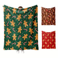 -1pc Winter Christmas Atmosphere Gingerbread Man Blanket, Red Flannel Blanket with Candy Cane Pattern, Color Digital Print, Machine Washable, Thickened Soft Thermal Blanket, Air-Conditioned Room Blanket, Home And Office Thermal Nap Blanket