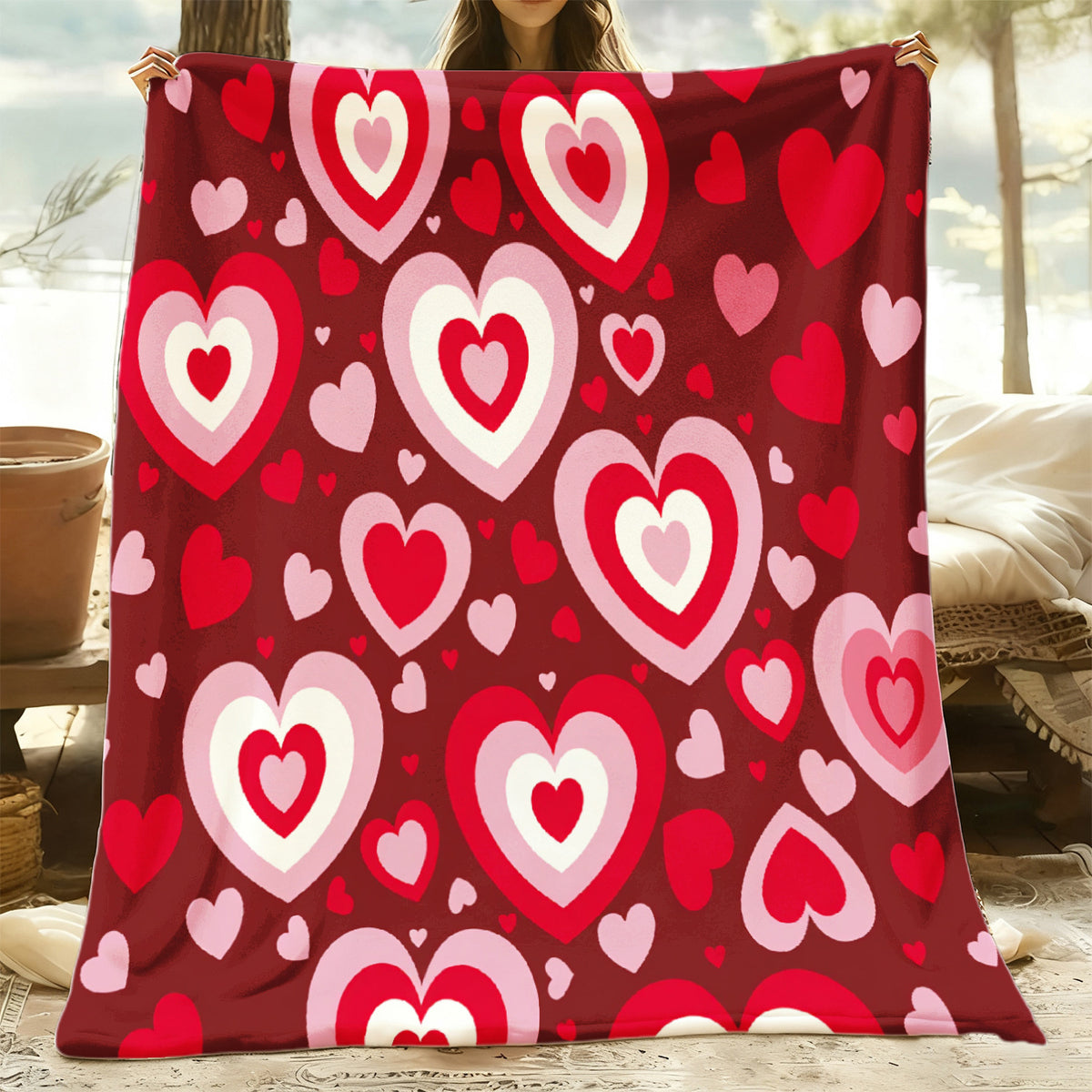 1pc Ultra-Soft Cozy Love Heart Print Bedspread/Throw Blanket - 280GSM All-Season Warm Machine Washable Bedspread Suitable for Boys, Girls,,, Birthdays, Valentine's Day Gift - Multicolor Heart Print Bedspread for Travel, Camping, Home Decor