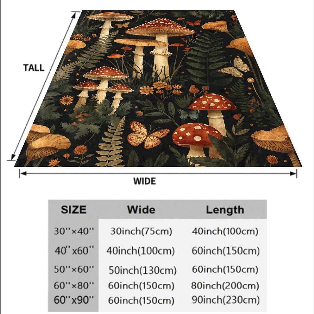 A Single Piece of a Cozy Flannel Blanket Designed for Autumn Woods, Featuring Designs of Mushrooms, Foliage, And Butterflies, Highlighting The Splendor of Nature'S Ecosystem, Soft And Comfy, Ideal for Various Uses