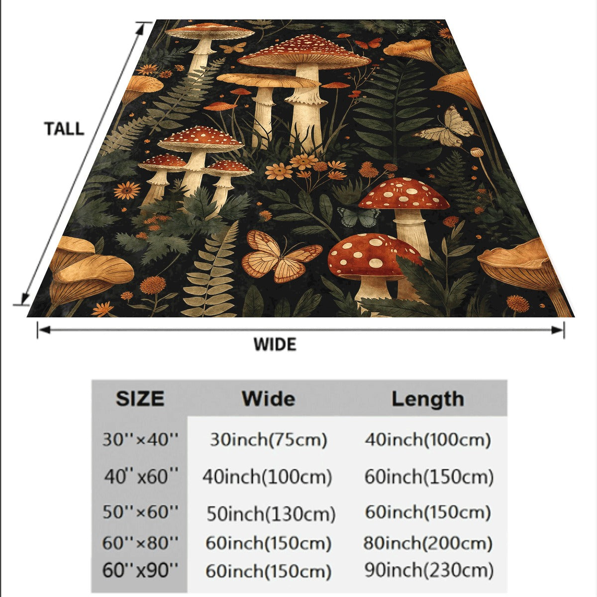 A Single Piece of a Cozy Flannel Blanket Designed for Autumn Woods, Featuring Designs of Mushrooms, Foliage, And Butterflies, Highlighting The Splendor of Nature'S Ecosystem, Soft And Comfy, Ideal for Various Uses