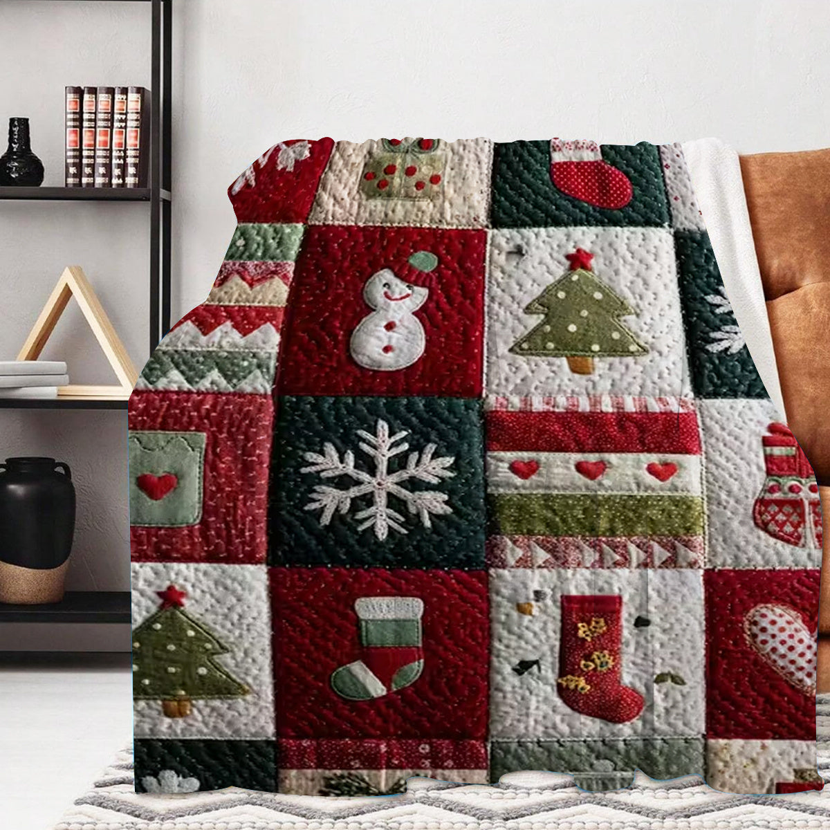 1 Christmas Checkered Blanket - Soft Flannel All-Season Comfort Cover, Red, Green, Brown, Golden