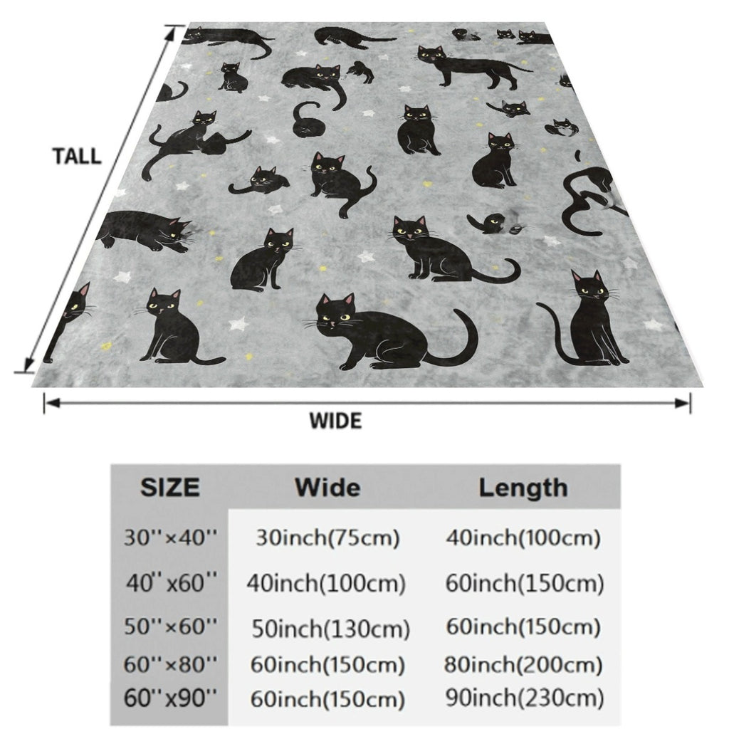 1pc Thickened Flannel Cat Blanket Suitable for Soft Cozy Spread with Black Cat And Kitten Patterns Light Gray Background All-Season Couch Carpet Decor Machine Washable Pet Owner Gift