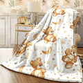 1pc Cozy Teddy Bear Moon & Stars Watercolor Print Flannel Blanket Soft Warm All-Season Throw with Plush Texture, Contemporary Style, Durable Polyester, Perfect for Home, Camping, Office Ideal