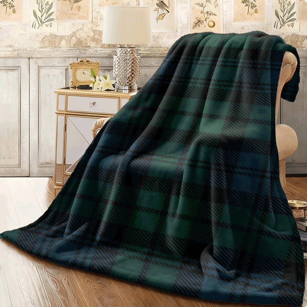 1pc Allseason Soft Flannel Throw Blanket with Classic Green Black Blue Plaid Pattern Cozy Plush Fabric All-Season Spread for Couch Lightweight Warm