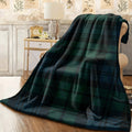 1pc Allseason Soft Flannel Throw Blanket with Classic Green Black Blue Plaid Pattern Cozy Plush Fabric All-Season Spread for Couch Lightweight Warm