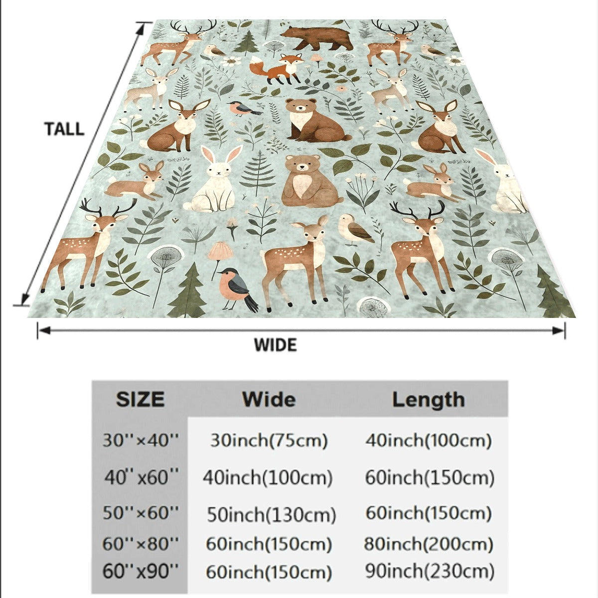 1pc Cute Forest Animal Flannel Blanket Soft Flannel Throw with Deer Bear Fox Rabbit And Birds Print Cozy All-Season Spread for Couch Sofa Room Decor