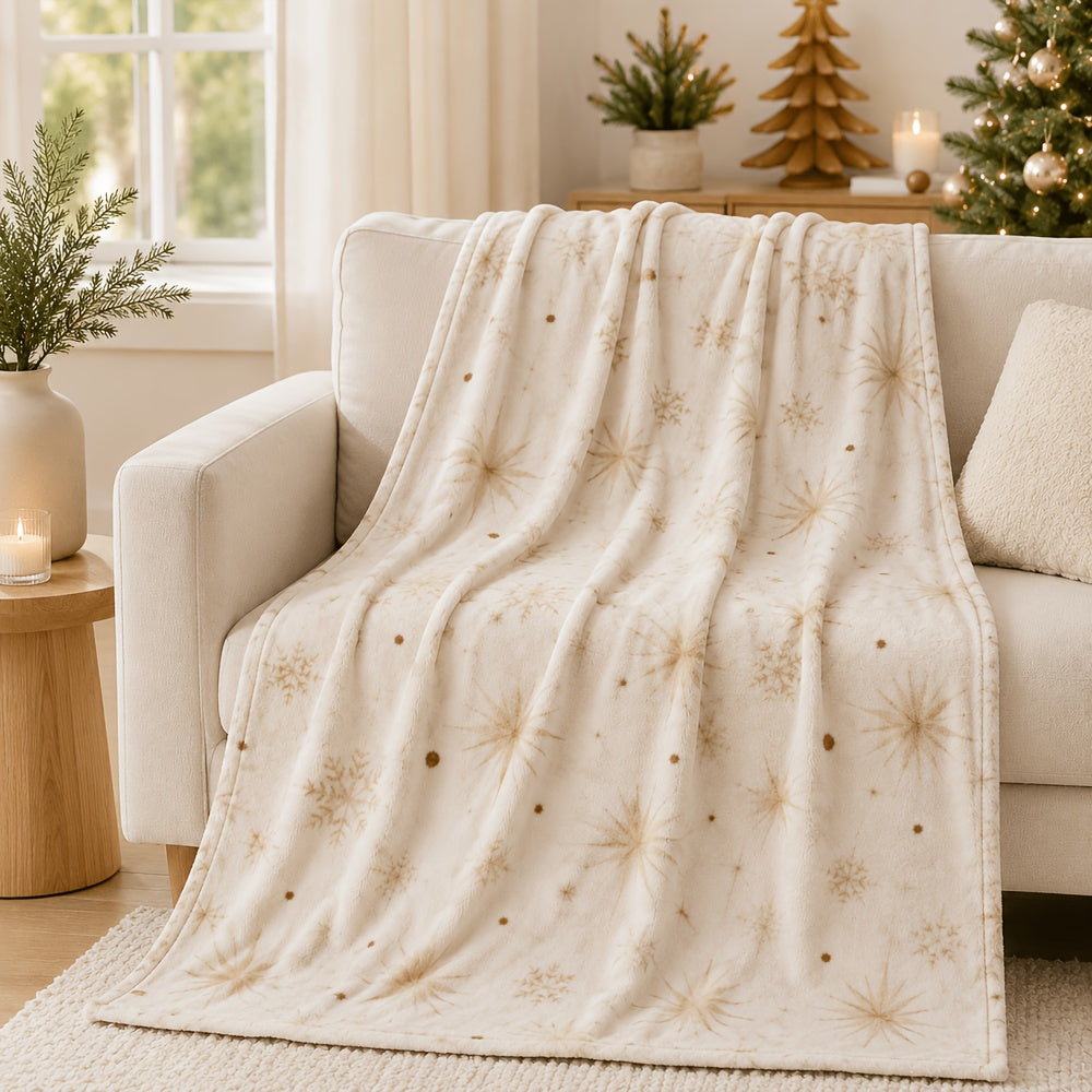 Blanket, Cream Venus Christmas Blanket, Warm Venus Mang Champagne Snowflake Minimalist Pattern Soft Blanket, Living Room Sofa Bedroom Autumn and Winter Warm Home Decoration Blanket