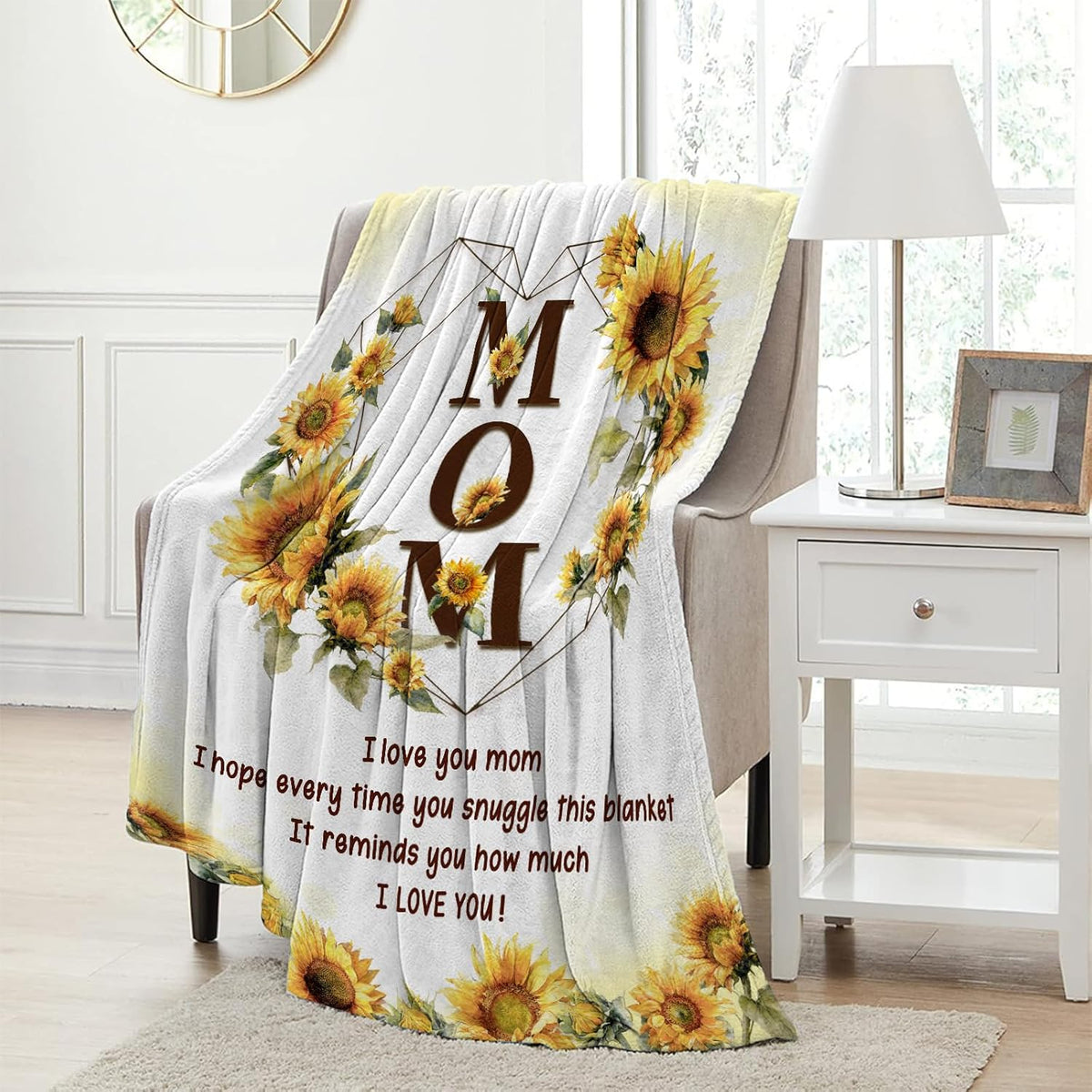 CIUGOIG Mom Gifts from Daughter Son, I Love You Mom Blanket 50X60, Birthday Gifts for Moms, Christmas Mothers Day Presents Ideas for Moms/Mother Flannel Throw Blanket Sunflower