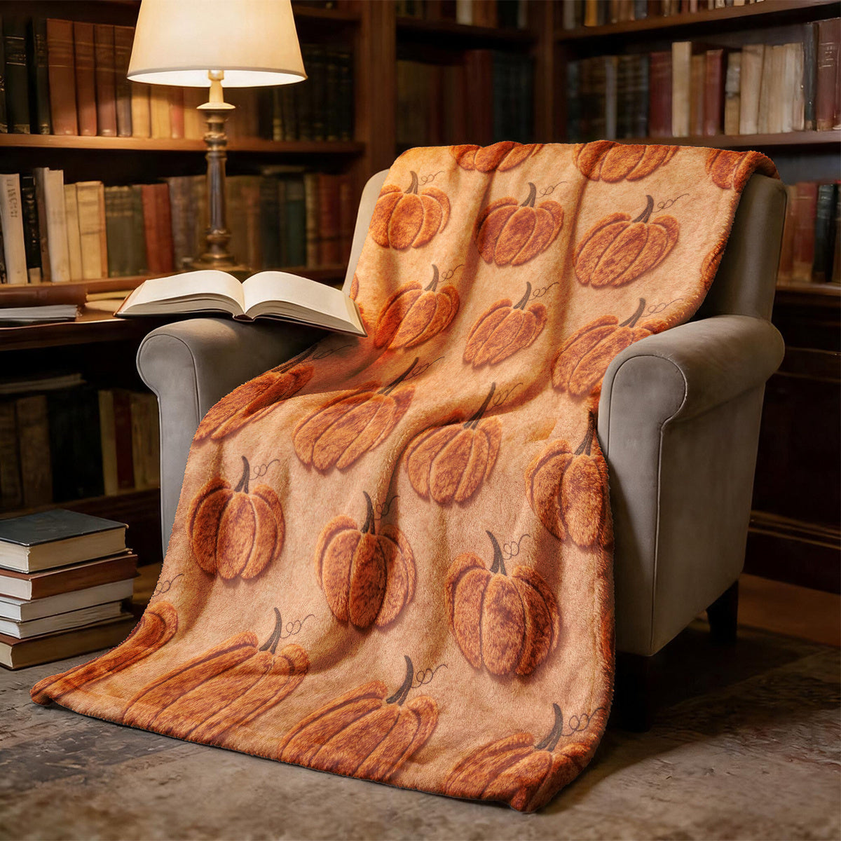 1pc Textured Pumpkin Theme Flannel Blanket - Large Size, Soft, Lightweight, And Warm, Suitable for All Seasons - Perfect for Bed, Sofa, Office, Camping, And Travel - Ideal Choice for Blankets, Perfect Gift for Family, Bedspread, Sofa Blanket
