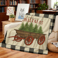 1pc Christmas Wooden Wagon and Pine Tree Pattern Cream Beige Flannel Blanket, Festive Cozy Design, Soft Plush Surface for All Seasons, Suitable for Weekend Sofa Naps, Home Afternoon Naps, and Reading Time