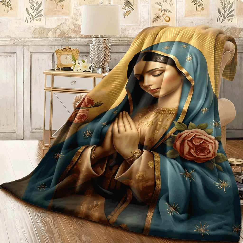1pc Bohemian And Religious Flannel Blanket Super Soft All-Season Bedspread, HD Print Quilted-Like Texture, Catholic Gift for Sofa Or Bed Cover