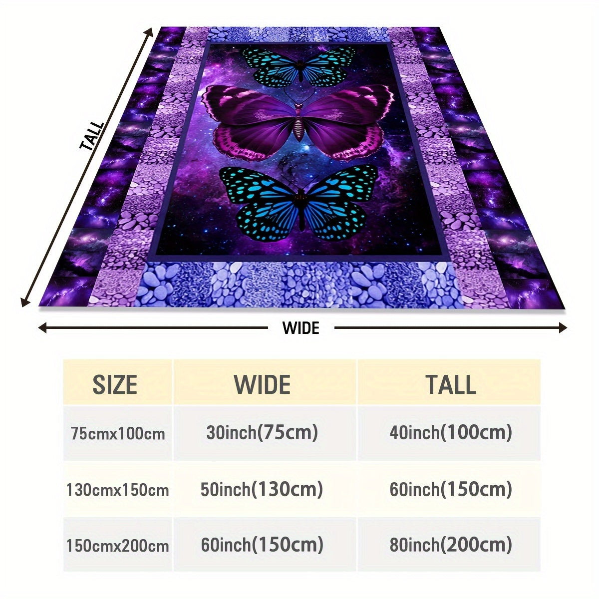 Purple Butterfly Flannel Blanket- Modern Style Reversible Digital Print Animal Theme, Suitable for All Seasons, Multifunctional Microfiber Bedding, Machine Washable- Moon Palace