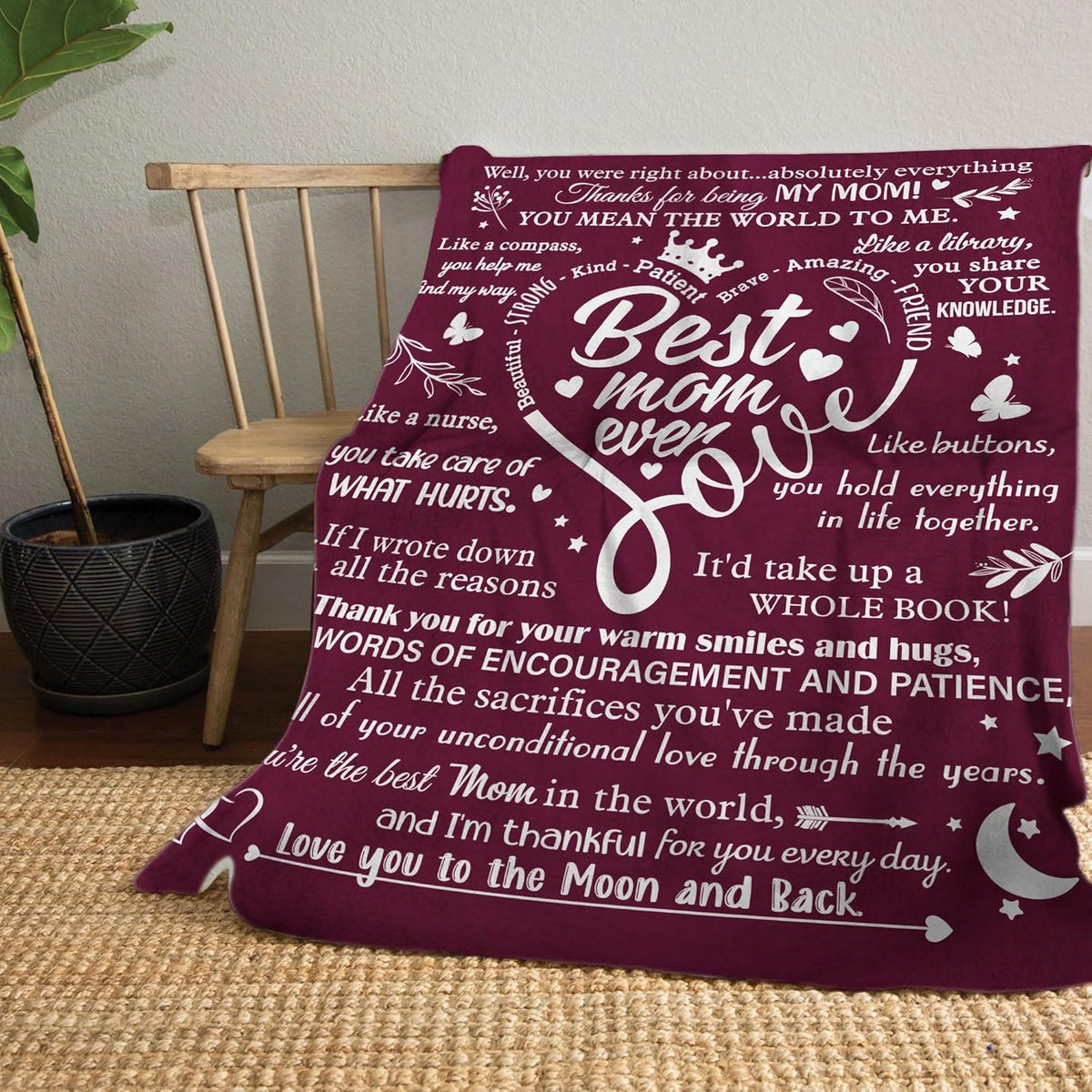 to My Mom Blanket from Daughter or Son, Best Mother Gift with Heartfelt Letter Design, Warm Soft Throw for Birthday, Christmas, or Mother's Day