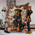 1pc Rottweiler Floral Pattern Flannel Blanket, Soft Comfortable Warm, Retro Floral Design, Durable Plush, All-Season Bed Blanket, Warm Cover, Multiple Sizes Available, Suitable for Living Room, Bedroom, Sofa, Balcony, And Courtyard