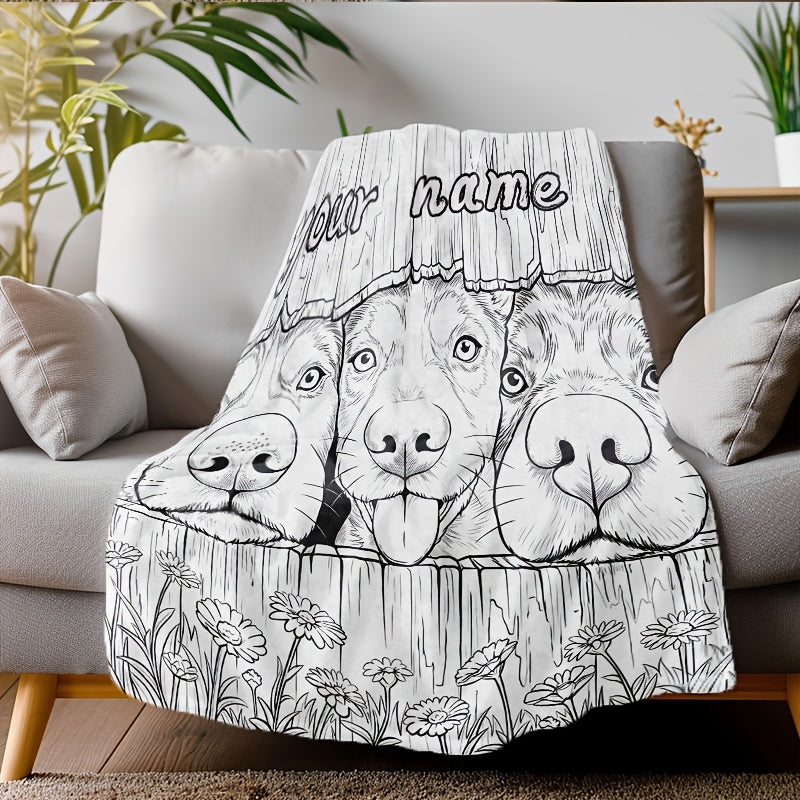 1pc Dog-patterned Blanket, Black and White Line Print Design, Full-body Throw Blanket, Soft Flannel Plush Surface, Lightweight and Durable, Multiple Sizes Available, Suitable for Holiday Decoration, Living Room Lounging, Bedroom Sleep, and Outdoor