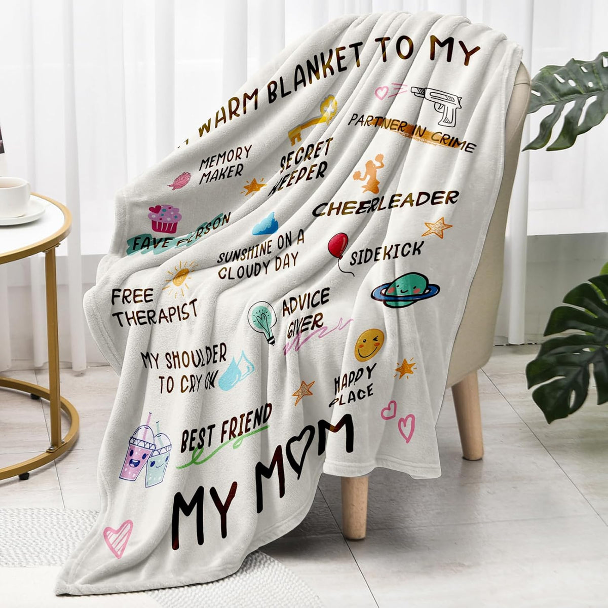 Gifts for Mom, Birthday Gifts for Moms, Mom's Birthday, Christmas Valentines Mothers Day Ideas Gifts for Mother-A Warm Blanket to- My MOM Blanket White 60 X 50
