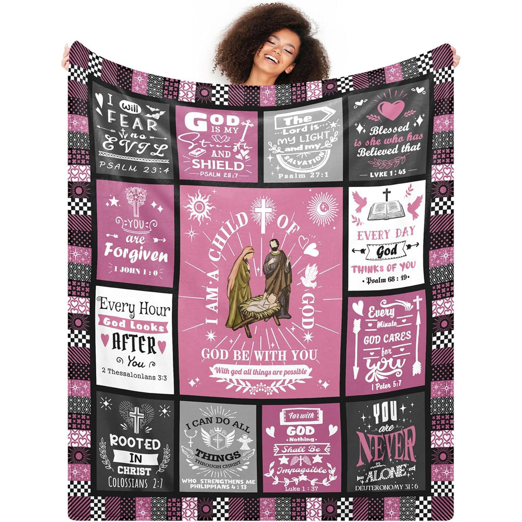 Pink Throw Blanket Gifts for Women 60x50 Christian I Am a Child of God, Mom Birthday Gift from Daught, Inspirational Get Well Blanket, Bible Verse Feel Better Sympathy Merch for Sick Friend, Sister