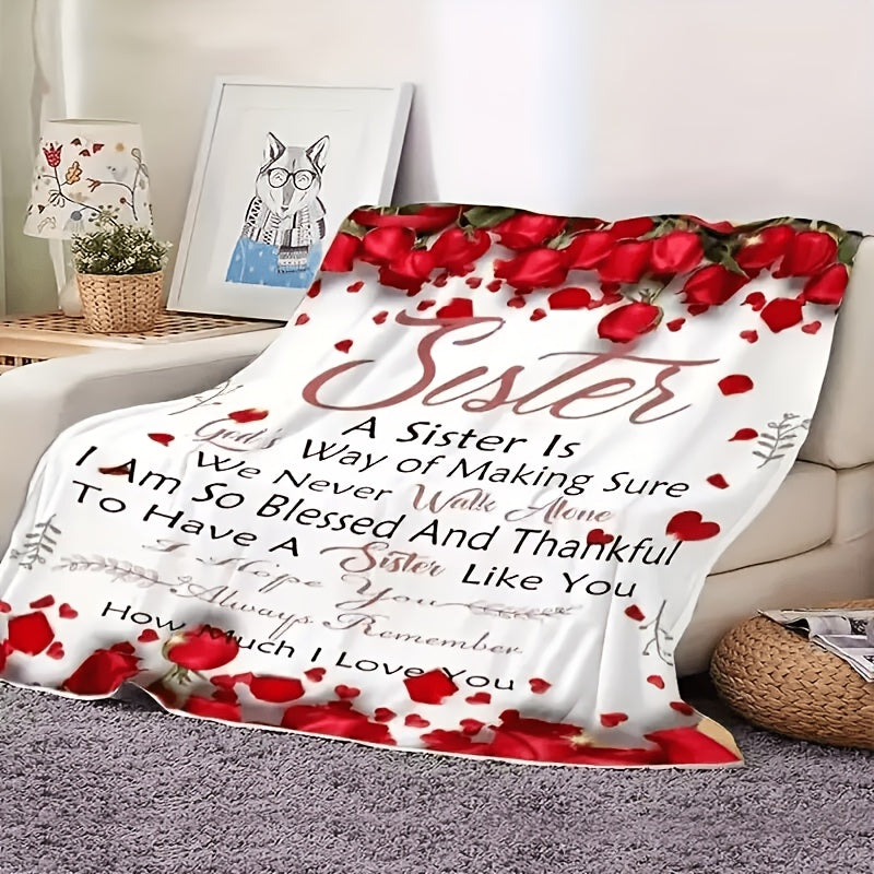 1pc Sister Appreciation All-Season Soft Flannel Sofa Throw Blanket - Polyester Fiber, Plain Weave, Machine Washable - Birthday Gift for Best Sister, Best Friend, Confidant