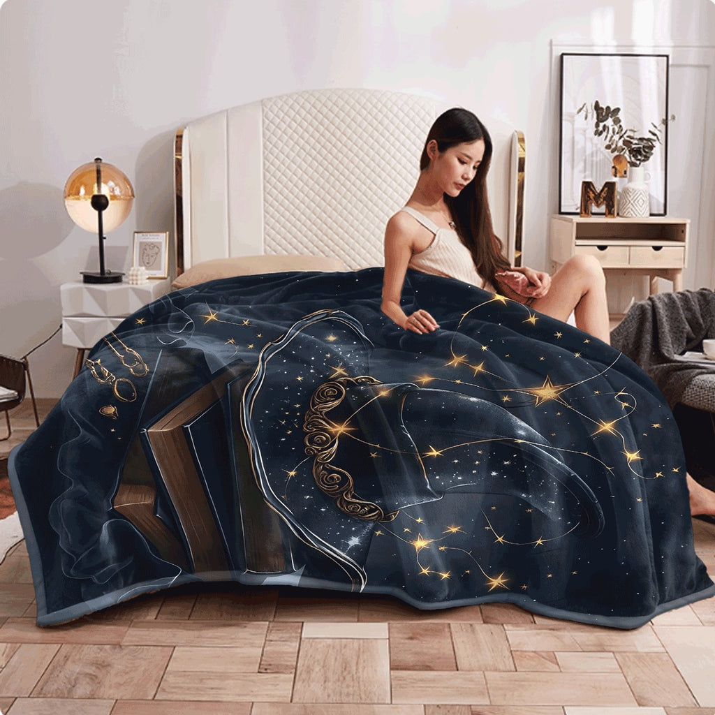 1pc Warm Halloween Elements Big Book with Witch Hat Design Printed Throw Blanket, Lightweight Plush, Mixed Color, Polyester 100%, Digital Printing, Flannel, Contemporary Style, All Seasons,