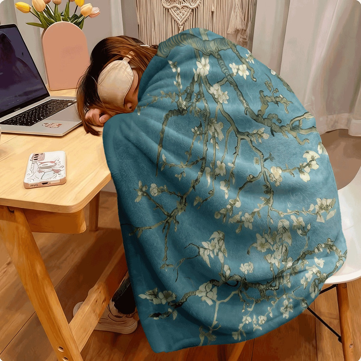 1pc Almond Blossom Floral Fleece Blanket Soft Warm All-Season Multi-Use for Home, Office, Camping Machine Washable Contemporary Quilted Throw Gift