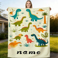 Personalized Custom Name Blanket, Cute Cartoon Baby Dinosaur Flannel Blanket, Plush Blanket Gift for Outdoor Enthusiasts, All-Season Gift Blanket Suitable for Home and Travel, Comfortable Personalized Blanket, Holiday Gift for Family and Friends